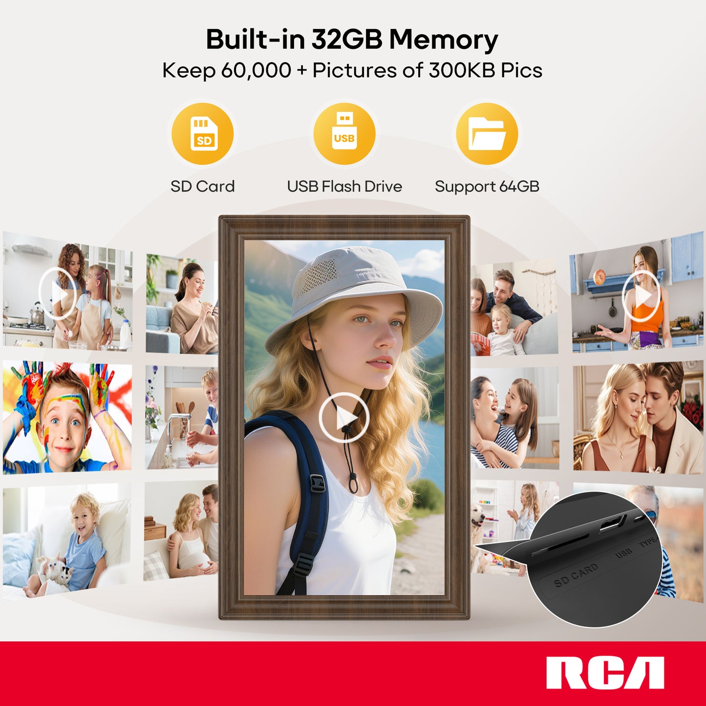 RCA 15.6" WiFi Digital Picture Frame Large Electronic Uhale Photo Video Frames with 32GB Memory 1920x1080P FHD IPS Touch Screen Auto Rotate Wall Mountable, Share from Phone to Cloud Frame Anywhere