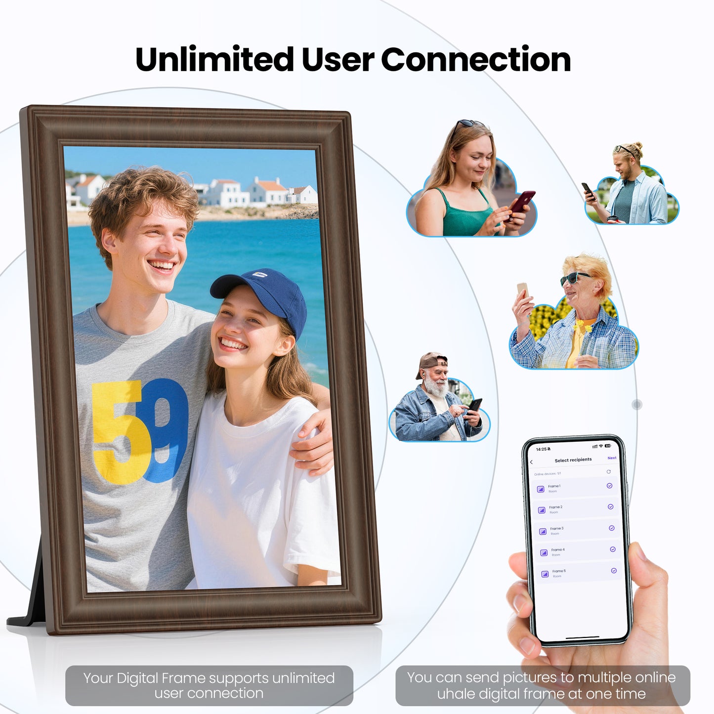 NUSICAN Digital Picture Frame 10.1 Inch Electric WiFi Touch Screen IPS Display digital Photo Video frames with 32GB Memory, Share Instantly via Uhale App, Best Gift for Mother's Day