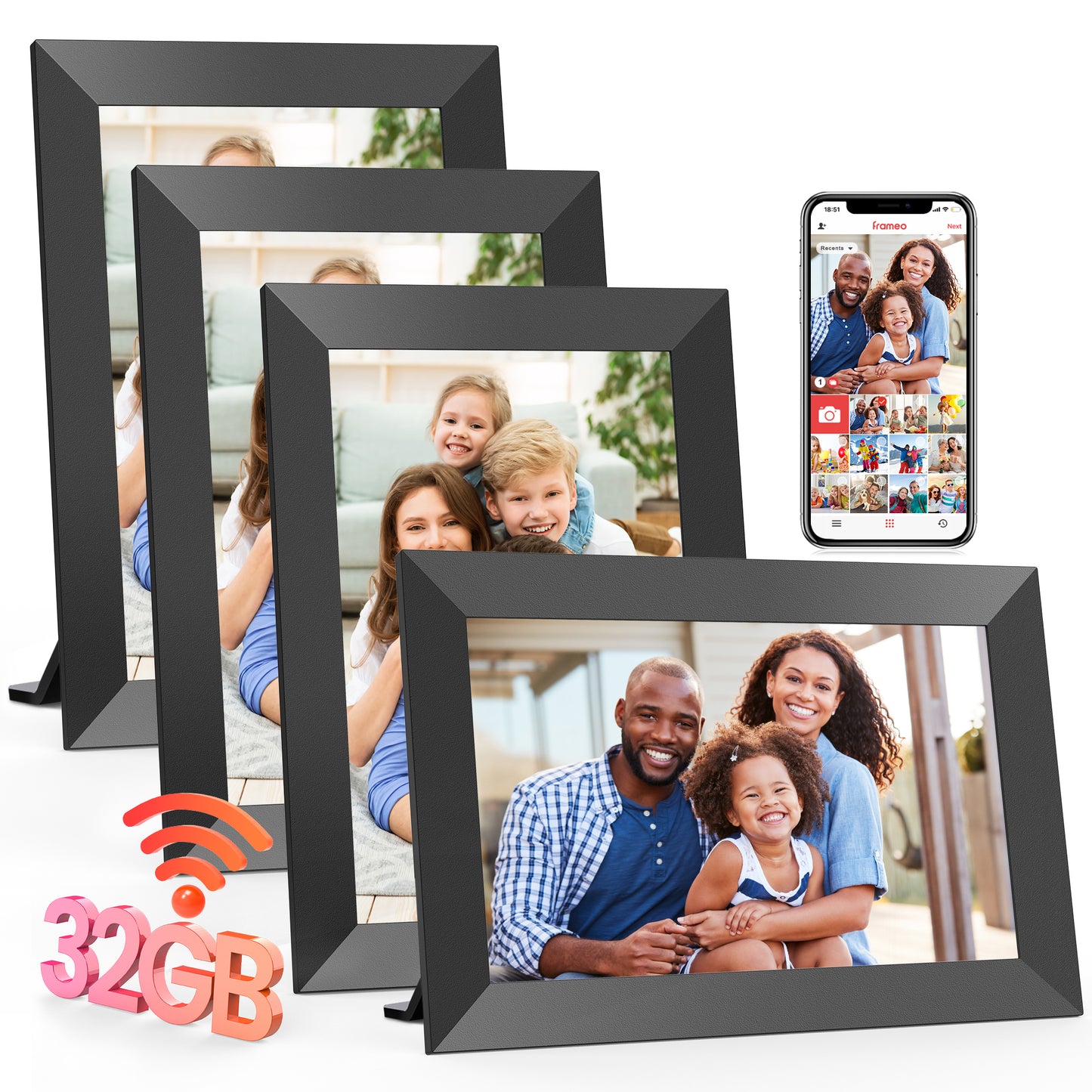 Frameo WiFi Digital Picture Frames 4 Pack, TEMASH 10.1" Digital Photo Frame 32G Memory with 1280*800 IPS Touchscreen, Wall Mount Auto Rotate Electronic Picture Frame, Gift for A Loved One!