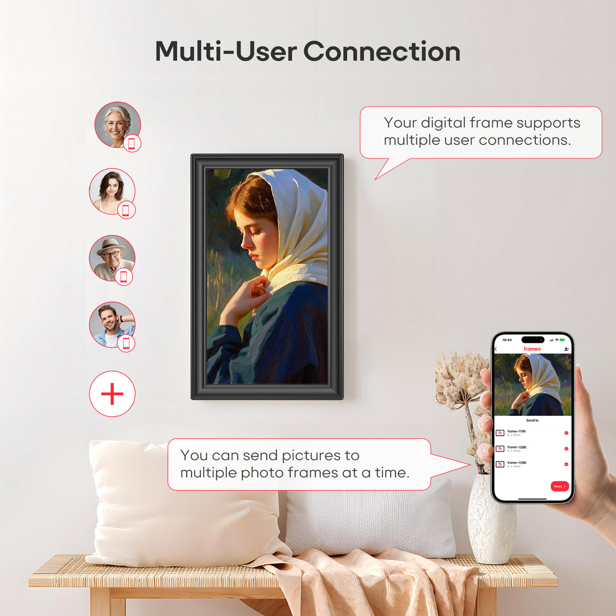 Frameo 15.6” 64GB Digital Picture Frame NUSICAN WiFi Photo Video Frames 1920 x 1080 FHD Touch Screen, Auto Rotate, Wall Mounted, Share from Phone App Easily, Best Gifts for Parents & Friends