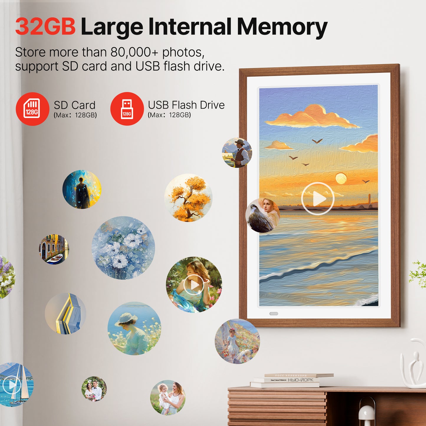 FANGOR 21.5" Large Digital Picture Frame 64GB, WiFi Photo Frame 1920x1080 FHD IPS Display with Remote Control, Auto-Rotate, Wall Mounted, Share Photos/Videos Via Uhale App/USB/SD (No Touch Screen)