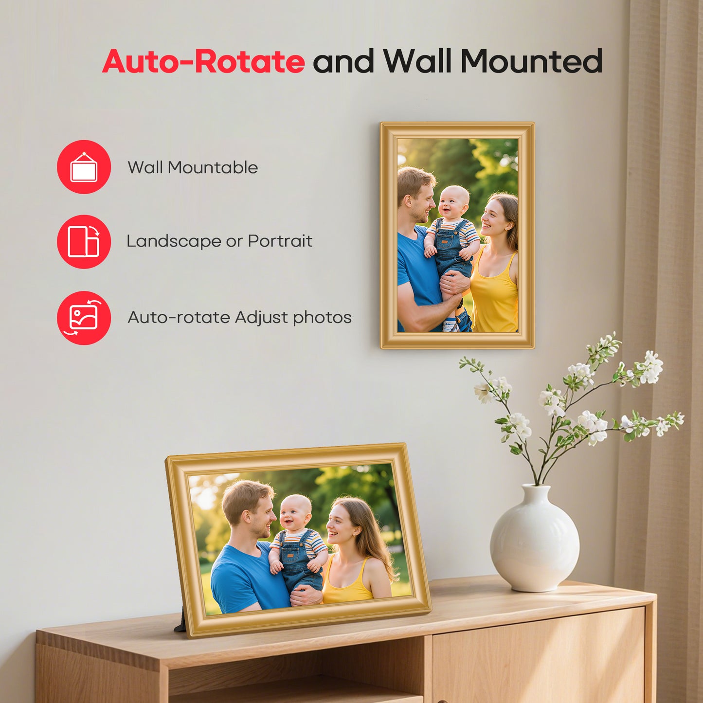 Frameo 10.1" WiFi Digital Picture Frame with 32GB Memory, 1280 x 800 IPS HD Touch Screen Electronic Photo Frame, Auto-Rotate, Slideshow, Wall Mountable, Share Photos/Video Remotely Anywhere