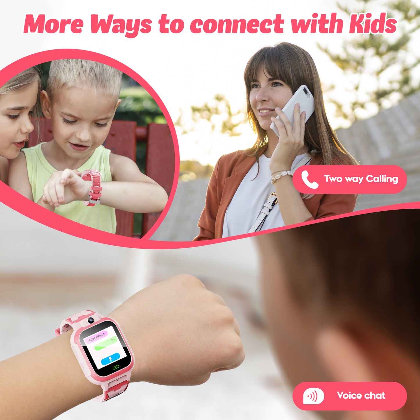 4G Smart Watch for Kids, GPS Tracker Smartwatch with Real Time Location Two Way Video Call Voice Chat, HD Touch Screen Camera SOS Alarm Clock Pedometer wrist Watch for Girls Gift（Pink）