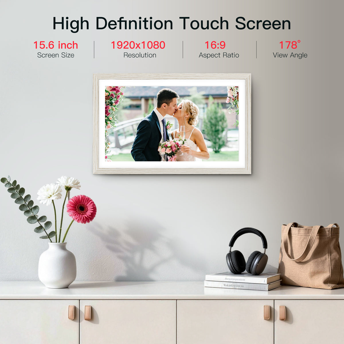 64GB Frameo Digital Picture Frame 15.6” NUSICAN Smart Large WiFi Photo Frames 1920 x 1080 HD IPS Touch Screen, Auto Rotate, Wall Mounted, Share from Phone App Remotely, Best Gifts for 2026