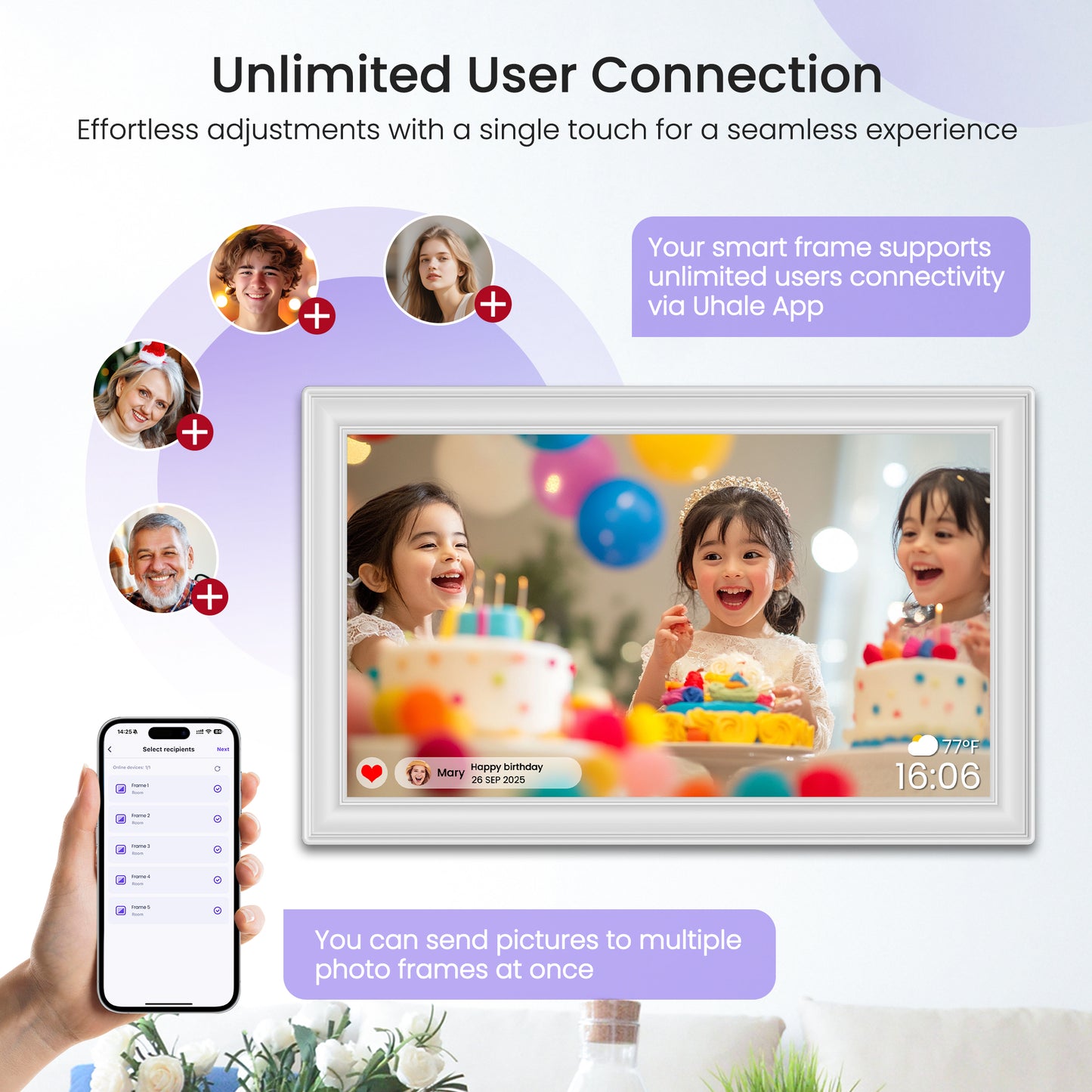 RCA Digital Photo Frame 10.1 Inch WiFi Digital Frames with 32GB Memory, 1080P IPS Touch Screen Picture Frames Auto-Rotate, Wall Mountable, Share Photos/Video Via Phone Uhale App Remotely (White)
