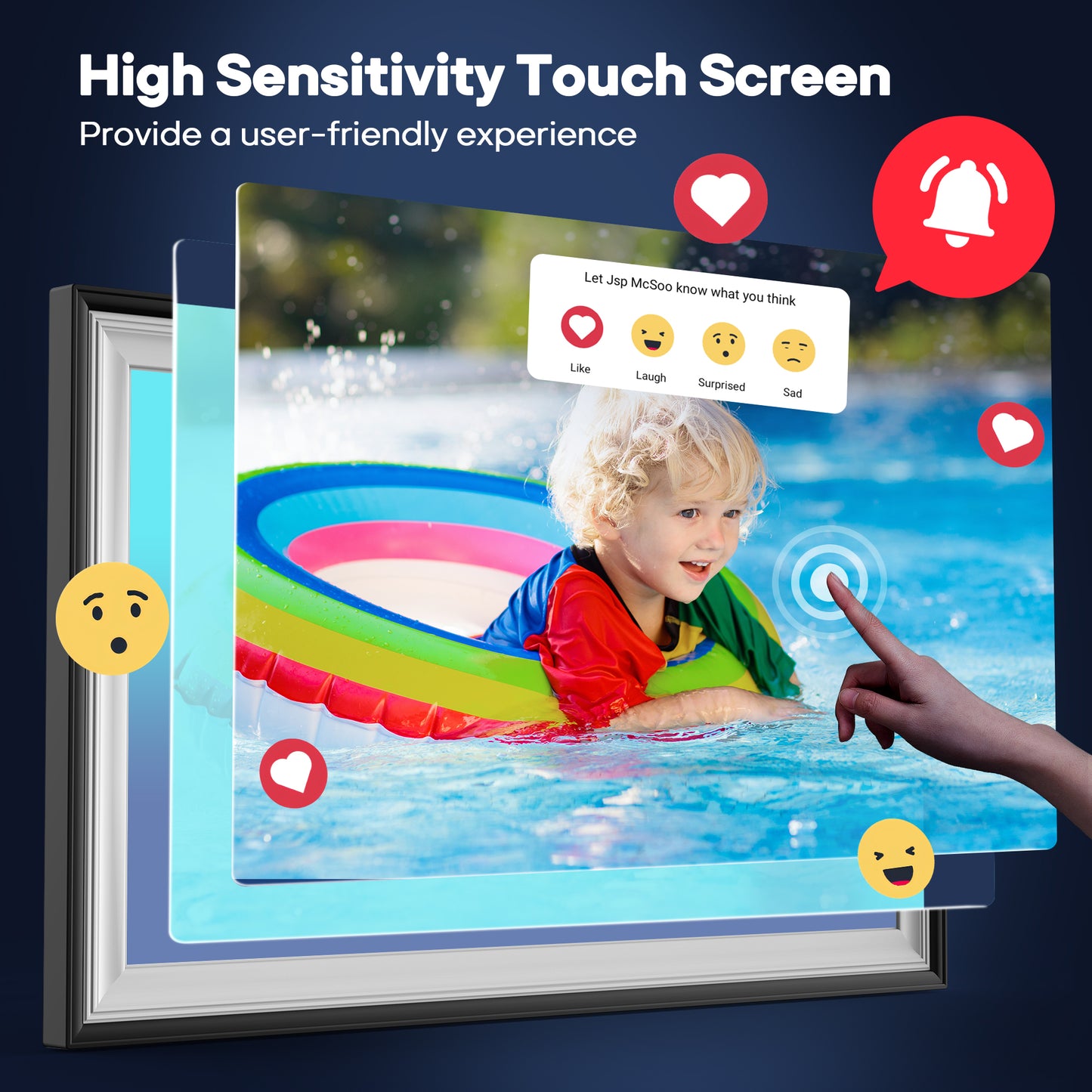 BIGASUO Digital Picture Frame Frameo 15.6" WiFi Electronic Photo Frames Large with 64GB Memory 1920x1080 IPS FHD Touch Screen Share Moments Instantly Anywhere Photo Gifts for Parents and Grandparents