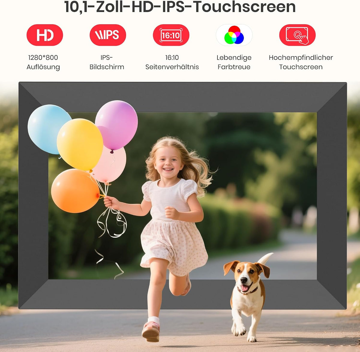 Frameo 10,1-Zoll-WLAN-Digitaler Bilderrahmen mit 32 GB Speicher, 1280 x 800 IPS-Touchscreen, Intelligenter Elektronischer Bilderrahmen, Wandmontierbar, Automatische Drehung, Fotos/Videos Über Frameo-A