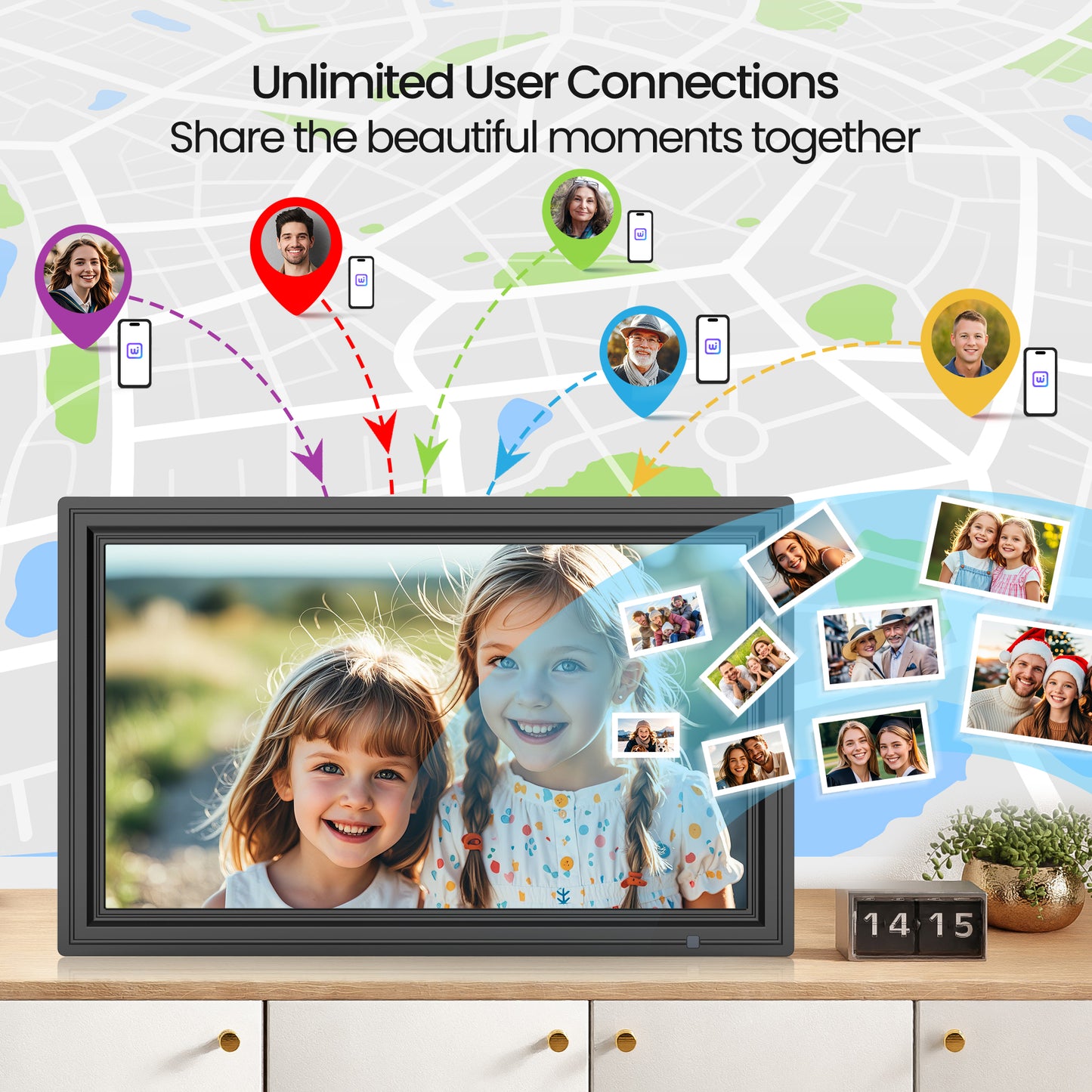"64GB Digital Picture Frame WiF, NUSICAN 15.6 Inch Large Electronic Photo Frames, 1920*1080 IPS FHD Touch Screen, Auto-rotate, Share Picture Video from Anywhere, Best Gift for Every Ones "