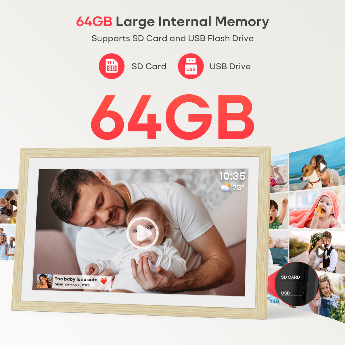 64GB Frameo Digital Picture Frame, TEMASH 15.6 Inch Large Digital Photo Frame WiFi, 1920*1080 FHD IPS Touchscreen Auto Rotate, Easy to Share Photos Videos