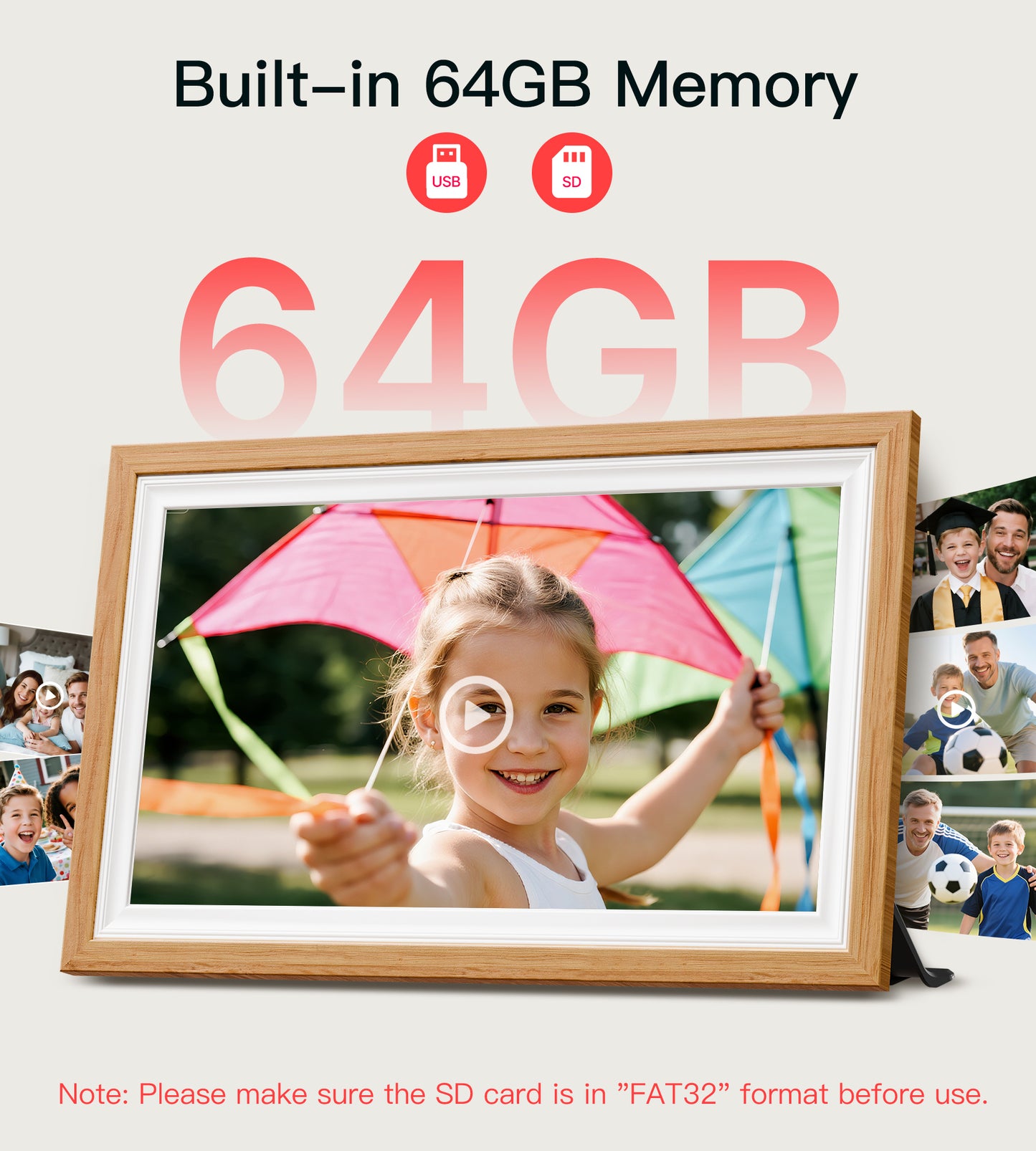64GB Frameo 15.6" Digital Picture Frame Large 1920 x 1080 IPS FHD Touch Screen WiFi Electronic Photo Frames Share Moments Instantly Anywhere Best Gifts for Parents and Grandparents Natural Wood