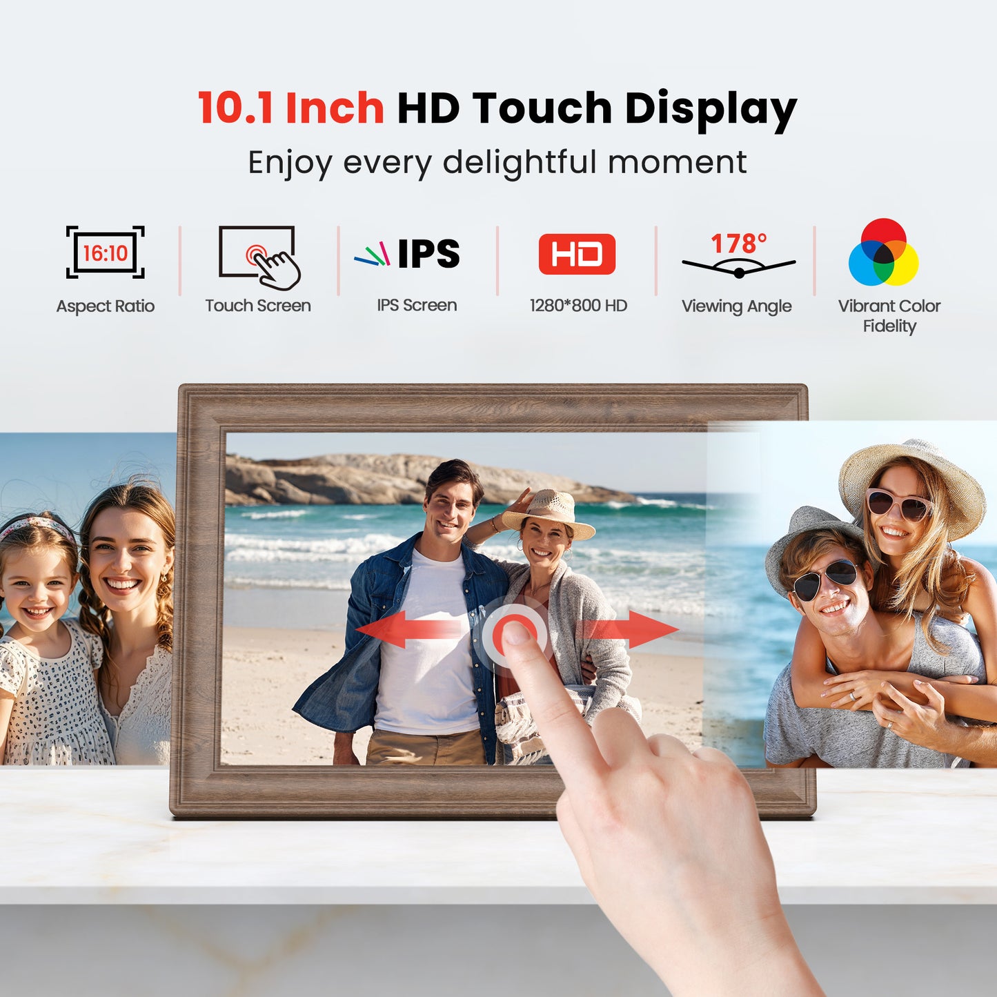 Uhale 10.1 Inch Digital Picture Frame 32GB Momery Wooden WiFi Electronic Photo Frame IPS HD Touch Screen Display Share Photos/Videos Instantly Anywhere Gifts for Mom Dad Grandparents