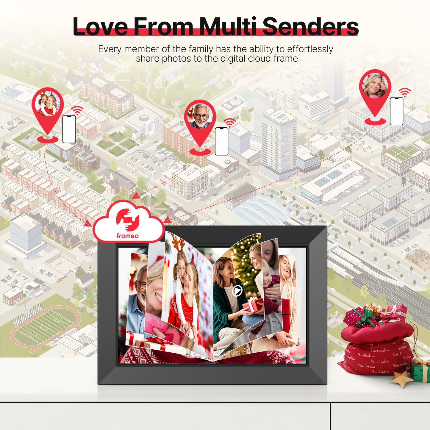 Frameo WiFi Digital Picture Frame, TEMASH 10.1" Digital Photo Frame 32G Memory with 1280*800 IPS Touchscreen, Wall Mount Auto Rotate Electronic Picture Frame, Gift for A Loved One!