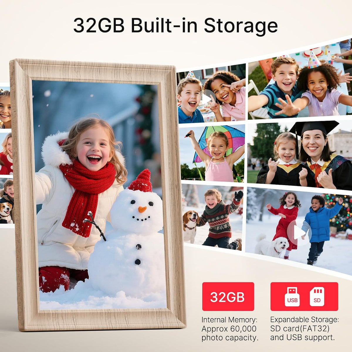 Frameo WLAN Digitaler Bilderrahmen 10,1 Zoll, HD 1280 * 800 IPS Touchscreen Elektronischer FotoRahmen mit 32GB Speicher, Auto Drehung, Einfache Weitergabe von Fotos Videos über Frameo App