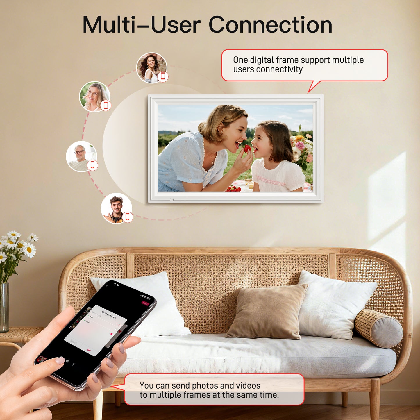 64GB 15.6 Inch Large WiFi Digital Picture Frame, Nusican Electronic Photo Video Frames with 1920X1080P FHD Touch Screen, Auto Rotate, Wall Mounted, Share instantly Via Phone App, Idea Chris Gift
