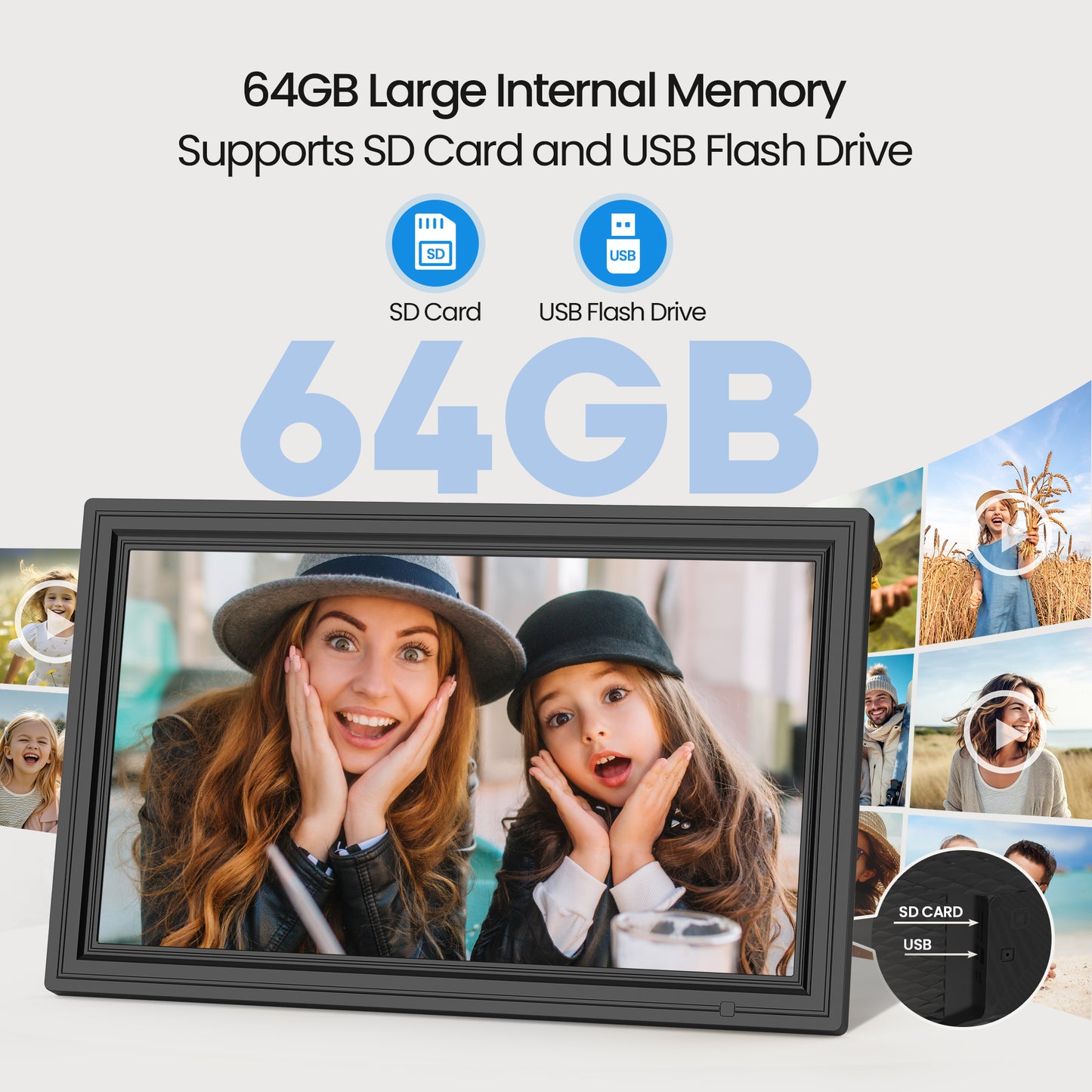 "64GB Digital Picture Frame WiF, NUSICAN 15.6 Inch Large Electronic Photo Frames, 1920*1080 IPS FHD Touch Screen, Auto-rotate, Share Picture Video from Anywhere, Best Gift for Every Ones "