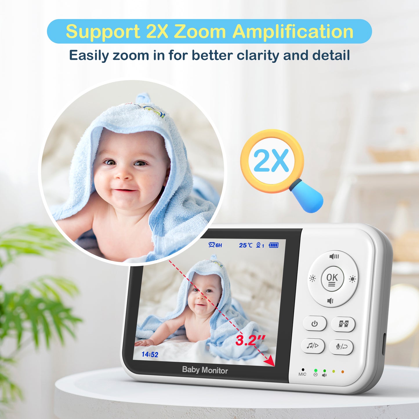 Baby Monitor with Camera and Audio, Video Baby Surveillance System with 3.2” HD Screen, Night Vision, 2 Way Talk, Temperature Sensor, Portable Indoor Home Security Camera with Monitor