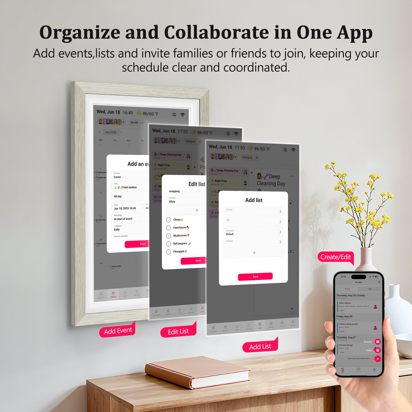 BIGASUO 15.6 inch Digital Calendar Wall Planner & Chore Chart, 1080P Interactive Display Touch Screen Smart Family Schedules, Meal Planner, To Do List, Task & Rewards, Wall & Desk Mountable