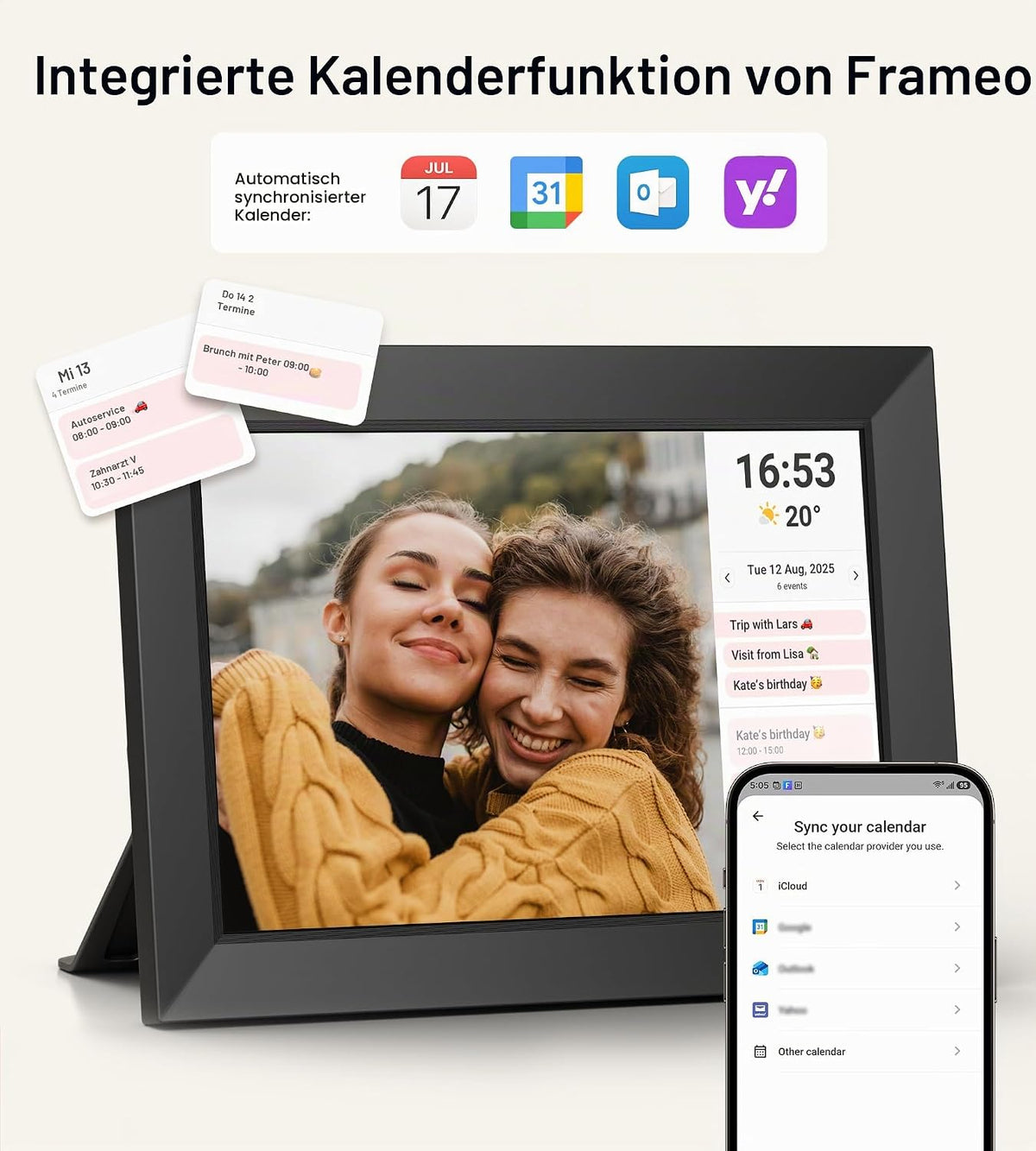 Frameo 10,1 Zoll WiFi Digitaler Bilderrahmen, 1280x800 HD IPS Touchscreen Foto Rahmen, 32GB Speicher, Automatische Rotation, Wandmontagefähig, Teilen Sie Fotos sofort von überall aus