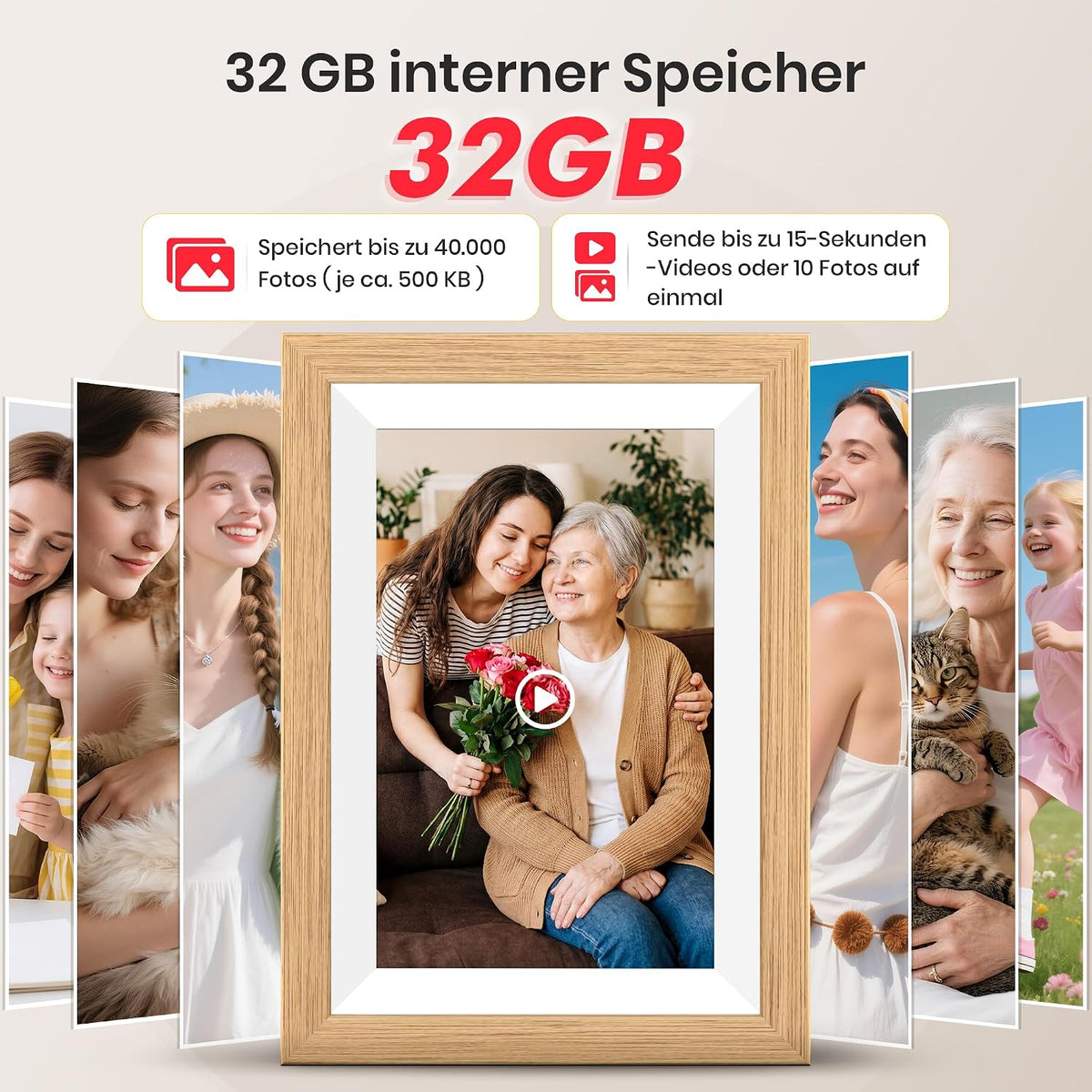 Frameo WLAN Digitaler Bilderrahmen 10,1 Zoll, HD 1280 * 800 IPS Touchscreen Elektronischer FotoRahmen mit 32GB Speicher, Auto Drehung, Einfache Weitergabe von Fotos Videos über Frameo App