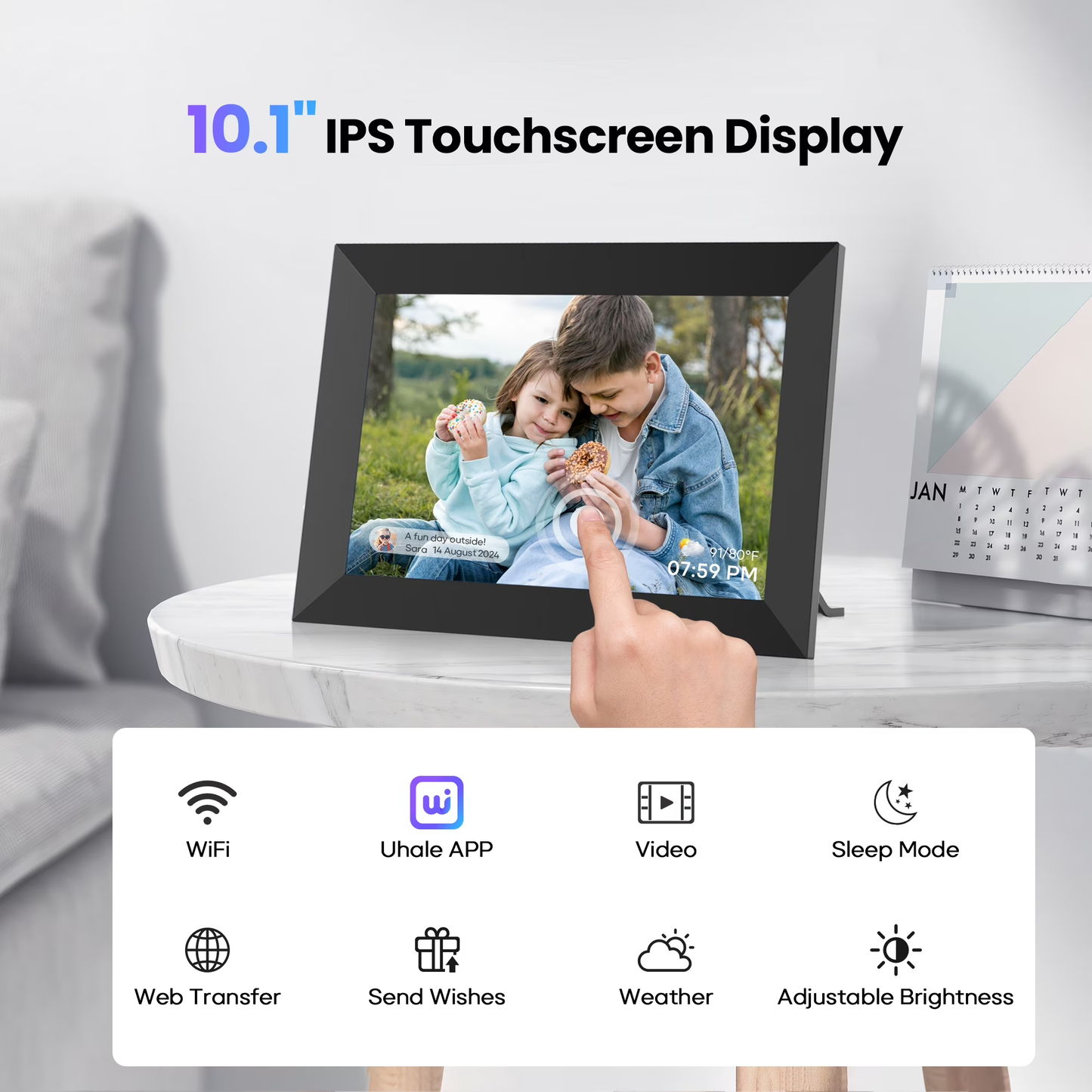 Ricilar 10.1 inch Digital Photo Frame WiFi, 1280*800 HD IPS Touchscreen 32GB Electric Picture Frames Send Photos Videoes via Micro SD Card Uhale App From Anywhere