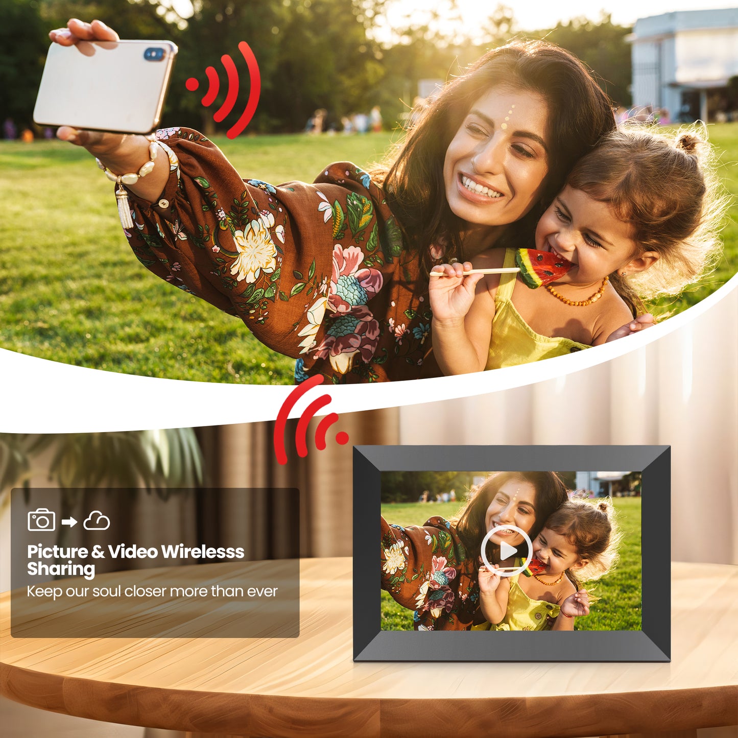 Temash 10.1 Inch WiFi Digital Photo Frame, Smart Digital Picture Frames with 32GB Storage & IPS Touch Screen , Auto Rotate electric frame share instant picture via free app, Best Gift for Loved One