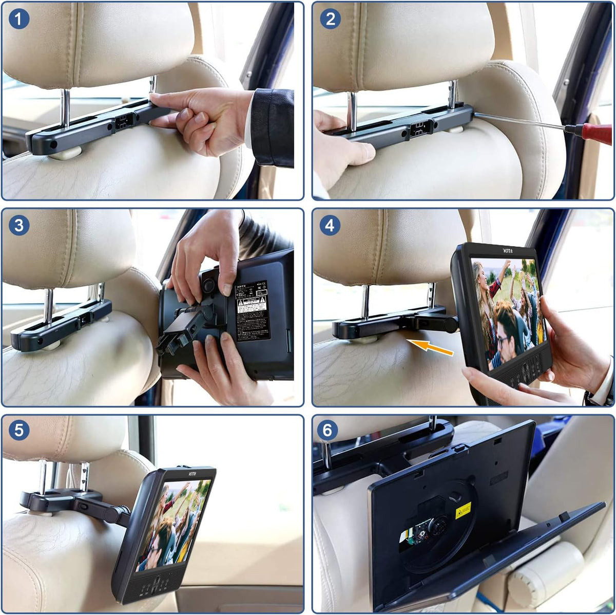 WONNIE Lecteur DVD Portable Voiture 2 Ecrans Enfants Vidéo avec Appuie-tête de 10,5 Pouces Compatible USB SD MMC 5 Heures pour Un Long Voyage(Deux Lecteur DVD)