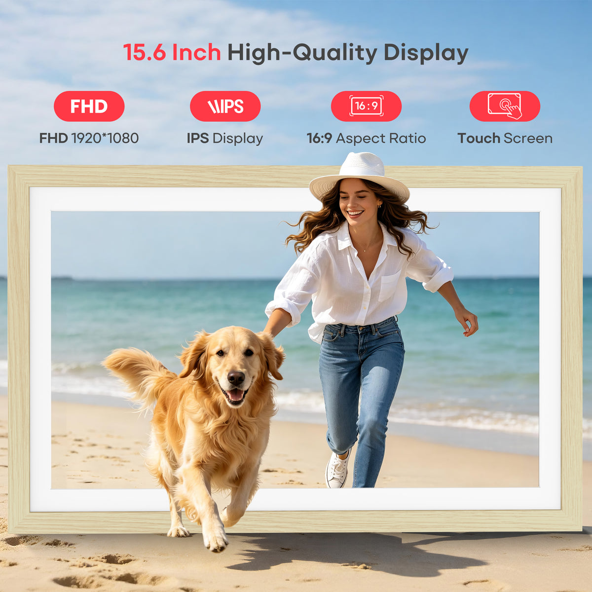 64GB Frameo Digital Picture Frame, TEMASH 15.6 Inch Large Digital Photo Frame WiFi, 1920*1080 FHD IPS Touchscreen Auto Rotate, Easy to Share Photos Videos