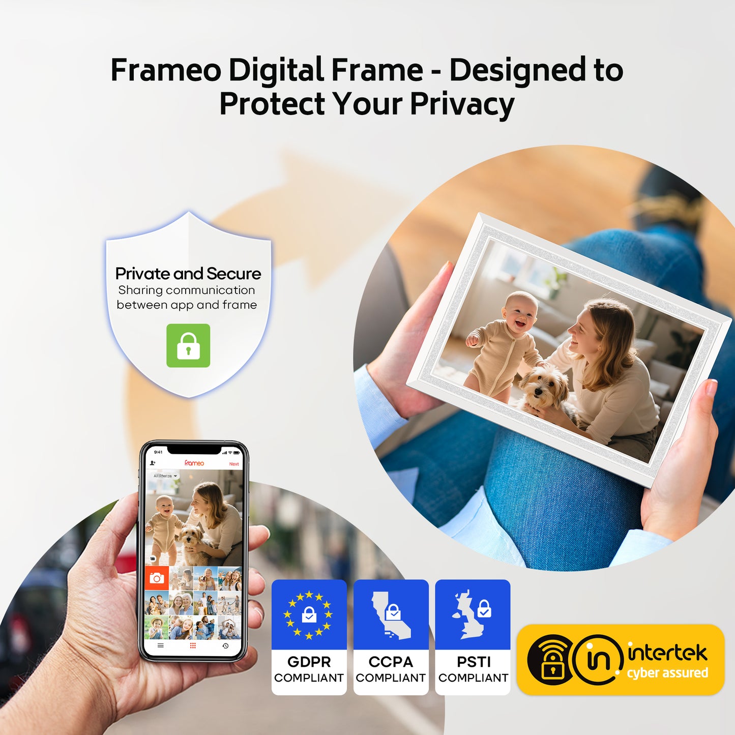 Frameo 10.1" Digital Picture Frame with 32GB Memory White WiFi Electronic Photo Frame 1280 x 800 IPS HD Touch Screen Auto-Rotate Slideshow Wall Mountable Share Photos/Video Remotely Anywhere