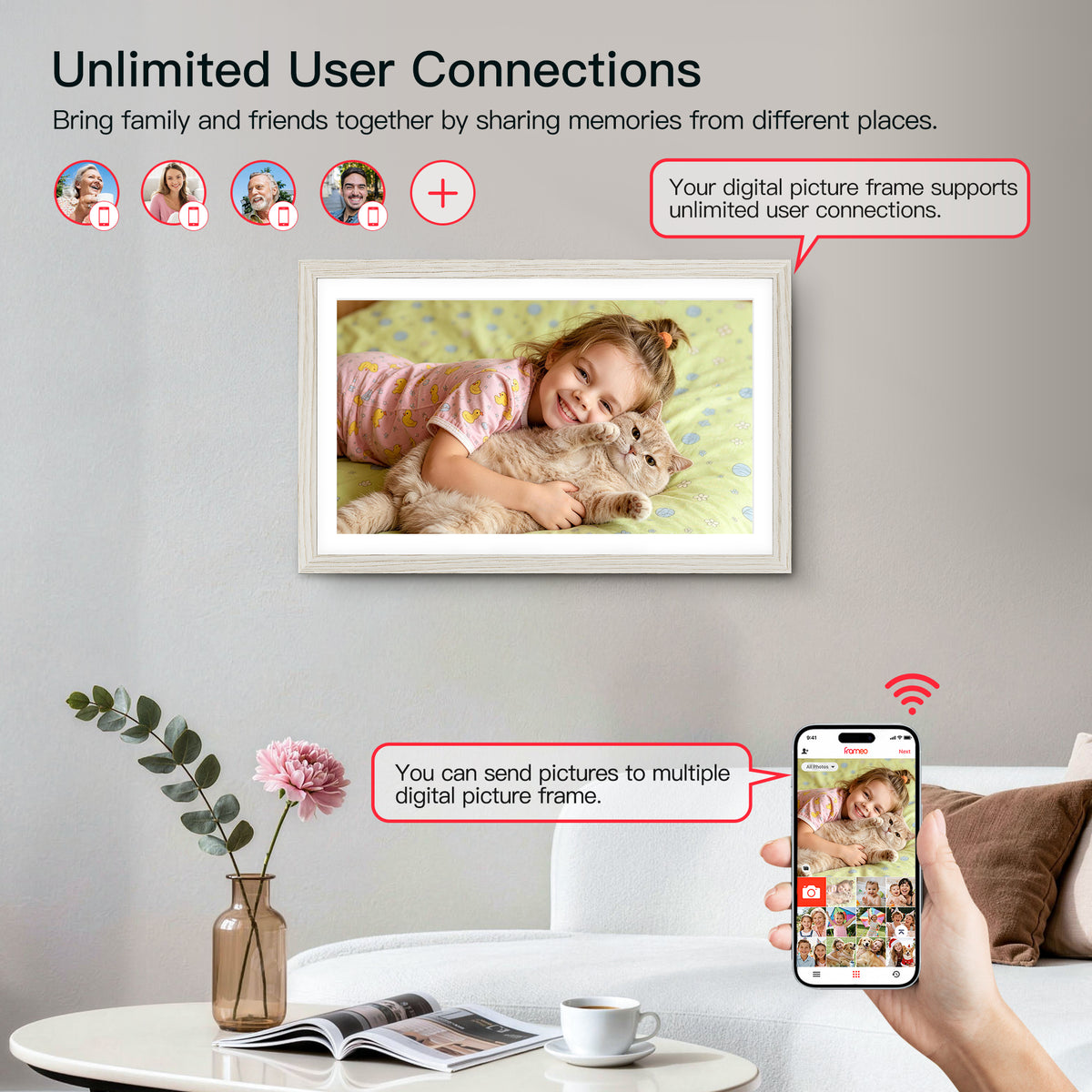 64GB Frameo Digital Picture Frame 15.6” NUSICAN Smart Large WiFi Photo Frames 1920 x 1080 HD IPS Touch Screen, Auto Rotate, Wall Mounted, Share from Phone App Remotely, Best Gifts for 2026