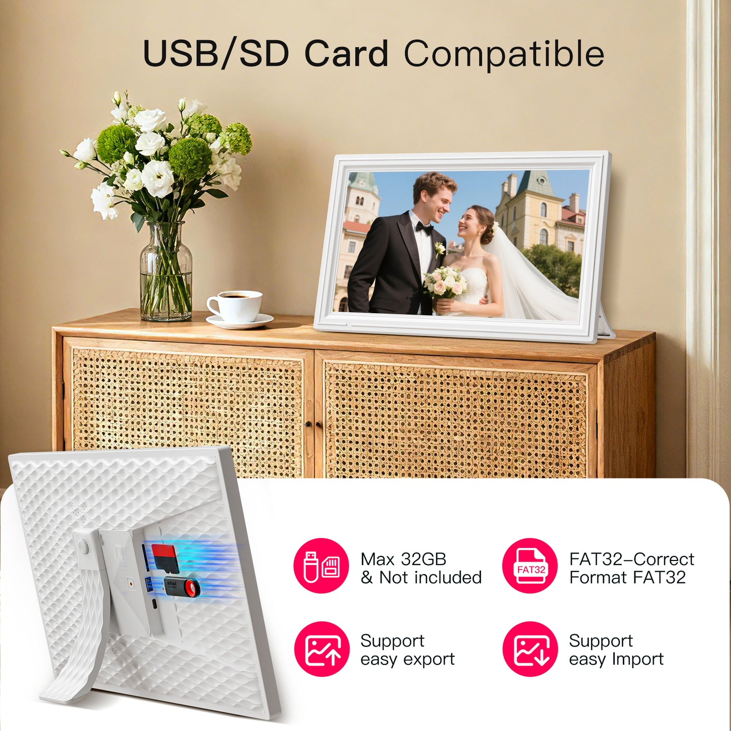 64GB 15.6 Inch Large WiFi Digital Picture Frame, Nusican Electronic Photo Video Frames with 1920X1080P FHD Touch Screen, Auto Rotate, Wall Mounted, Share instantly Via Phone App, Idea Chris Gift