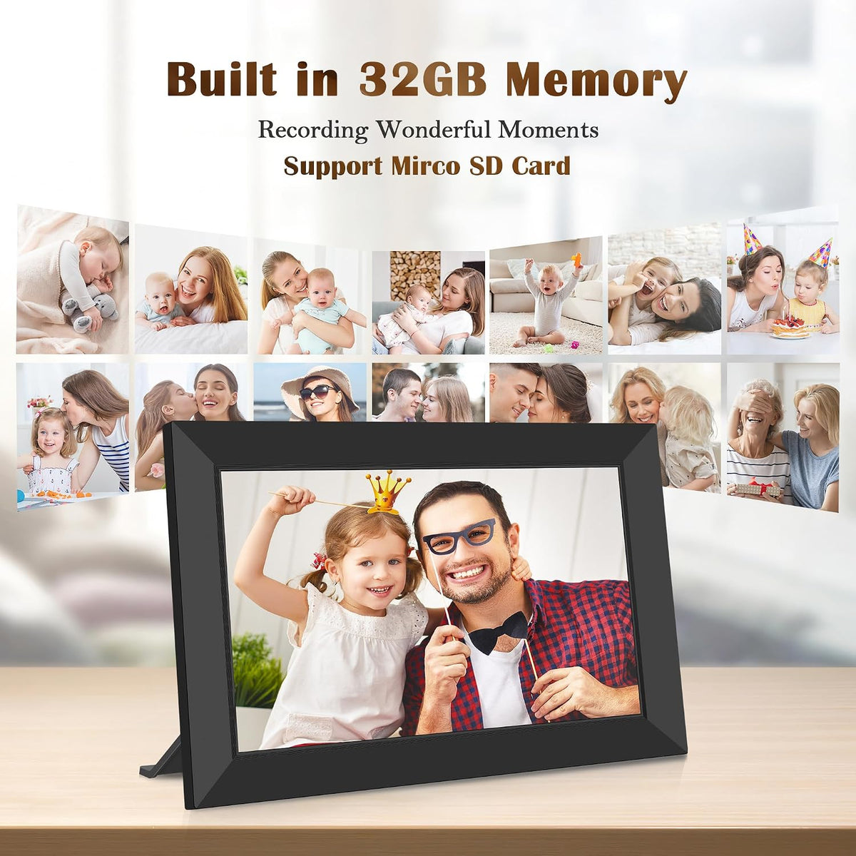 Frameo WLAN Digitaler Bilderrahmen 10,1 Zoll, HD 1280 * 800 IPS Touchscreen Elektronischer FotoRahmen mit 32GB Speicher, Auto Drehung, Einfache Weitergabe von Fotos Videos über Frameo Ap