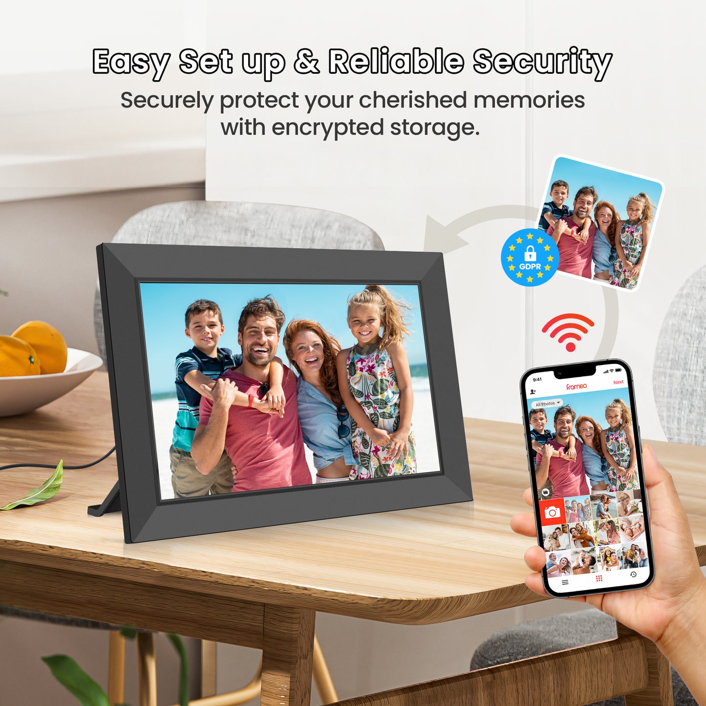 RICILAR Frameo 10.1 inch WiFi Digital Picture Frame, Electronic Picture Frame with IPS Touch Screen, 32GB Storage, Auto-Rotate, Wall Mountable, Ideal Gift Selection!