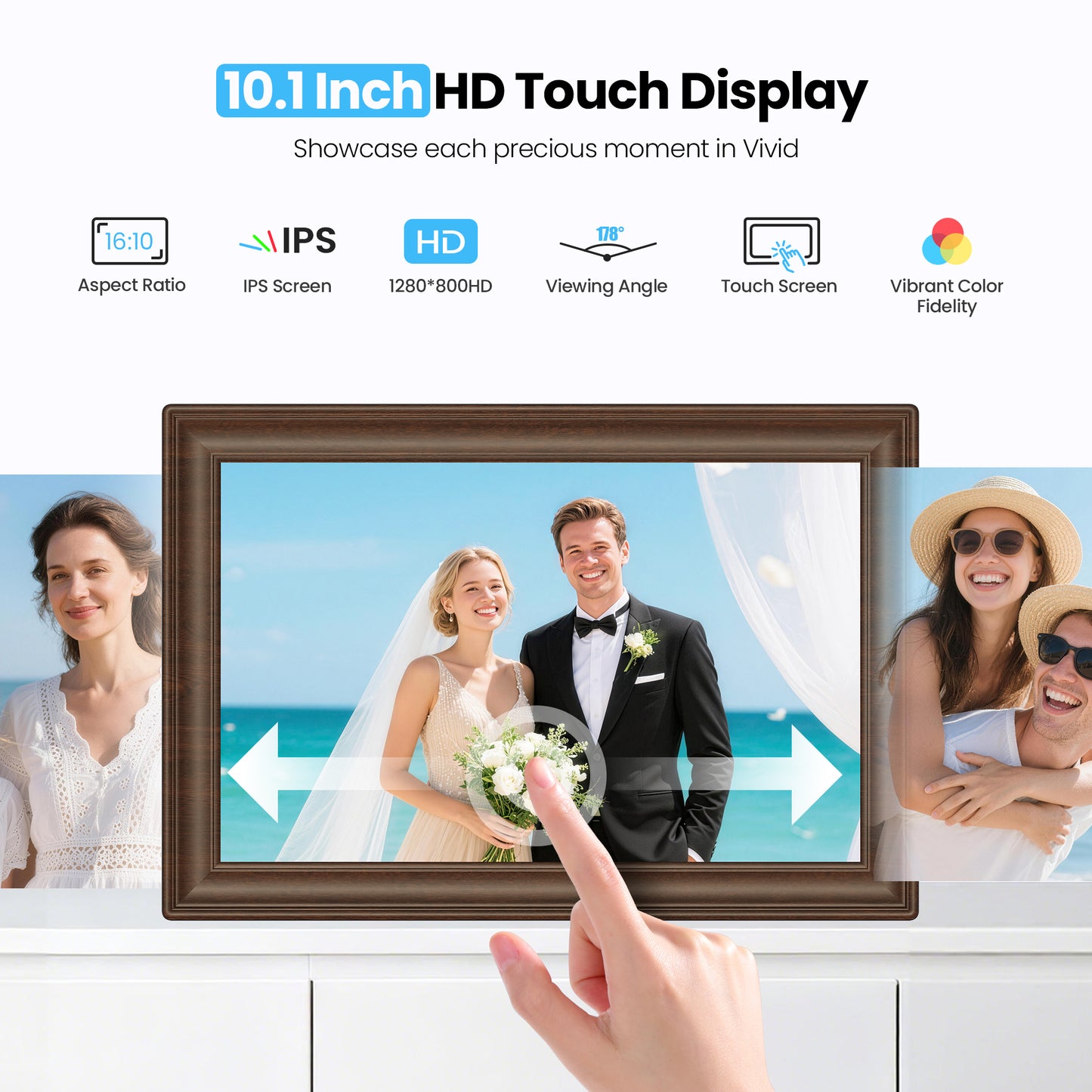 NUSICAN Digital Picture Frame 10.1 Inch Electric WiFi Touch Screen IPS Display digital Photo Video frames with 32GB Memory, Share Instantly via Uhale App, Best Gift for Mother's Day