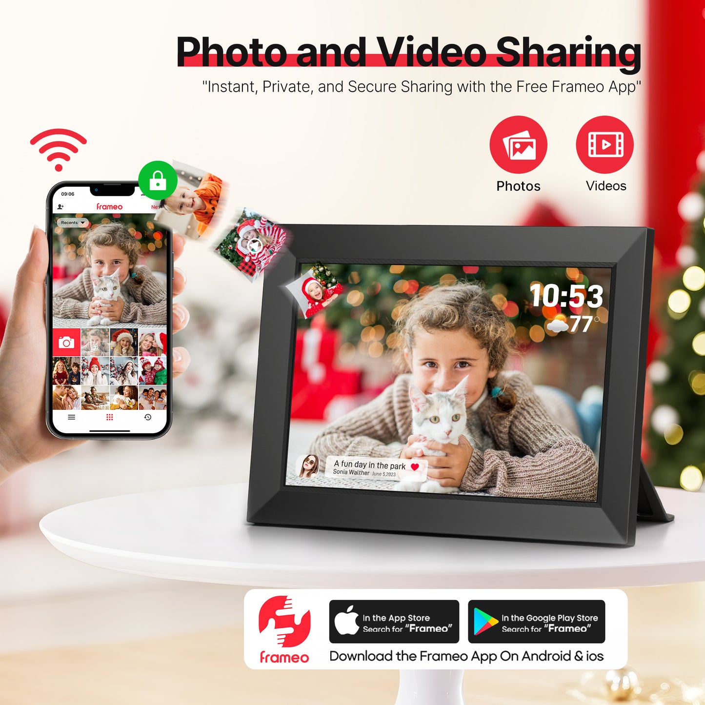 Frameo WiFi Digital Picture Frame, TEMASH 10.1" Digital Photo Frame 32G Memory with 1280*800 IPS Touchscreen, Wall Mount Auto Rotate Electronic Picture Frame, Gift for A Loved One!