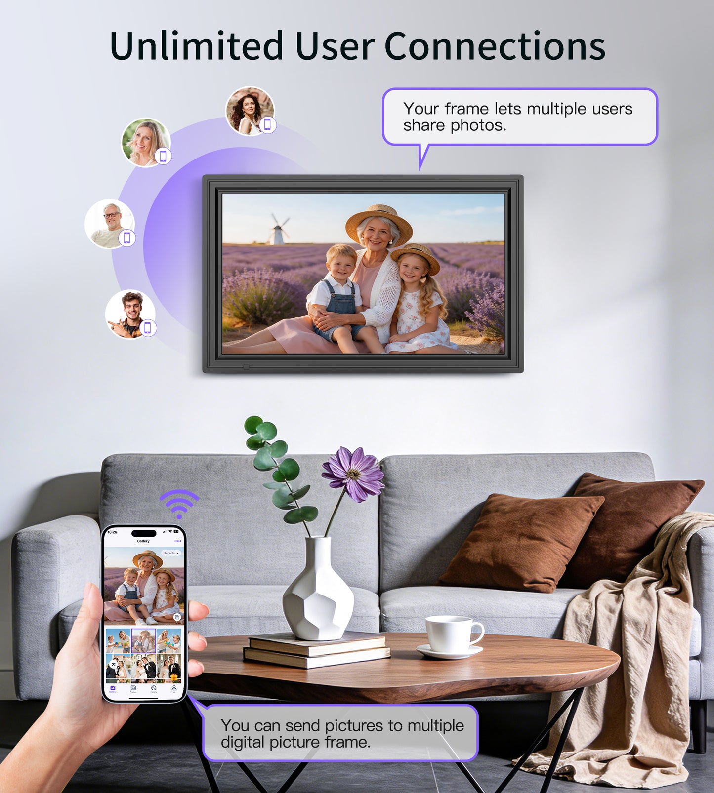 64GB 15.6" Large Digital Picture Frame, Uhale WiFi Electronic Photo Frames with 1920 x 1080 FHD IPS Touch Screen, Support Auto-Rotate Wall Mounted SD&USB Card, Share Photos/Videos from Phone Instantly