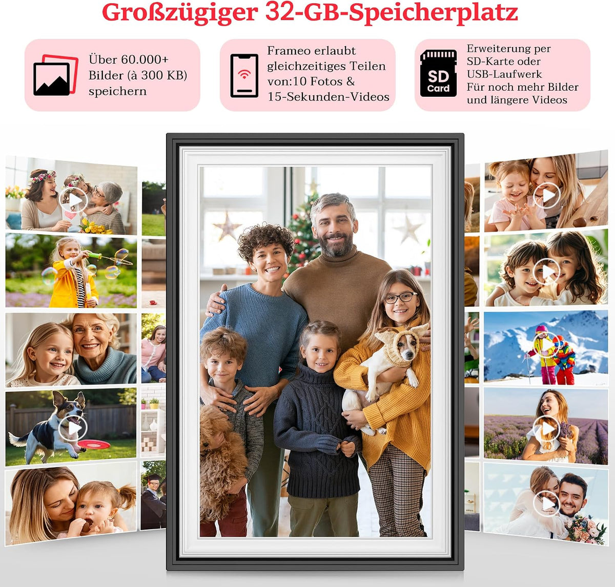 Frameo WLAN Digitaler Bilderrahmen 10,1 Zoll, HD 1280 * 800 IPS Touchscreen Elektronischer FotoRahmen mit 32GB Speiche