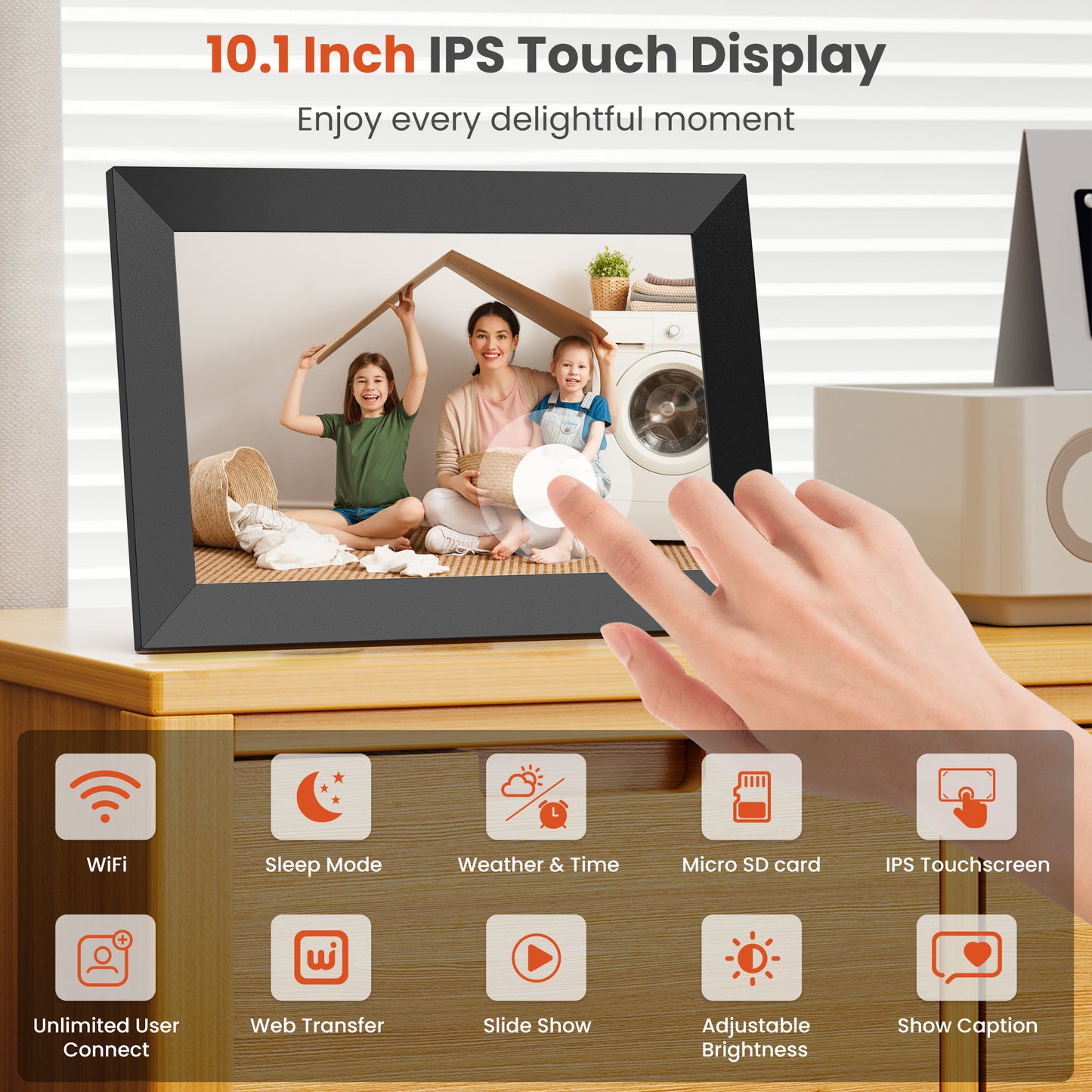 NUSICAN WiFi Digital Picture Frame, 10.1" Smart Photo Frames Touch Screen with 32G Memory, HD Electric Picture Frame support Wall Mount, Auto-Rotate, Share Instant Photos from Anywhere, Best Gifts！