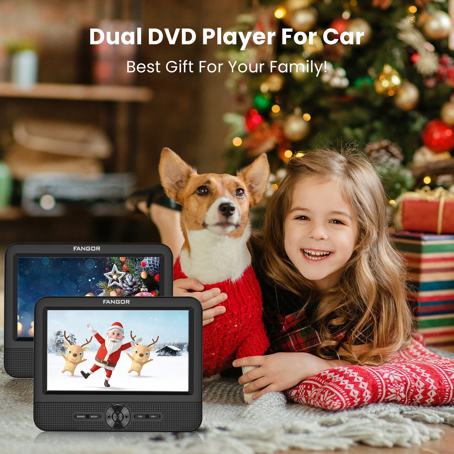 FANGOR Dual Screen DVD Player, 7.5" Portable Headrest Car DVD Player with Monitor, 5 Hours Rechargeable Battery, Last Memory, AV Out& In, Support USB/SD/Sync TV, Best Gift choice !