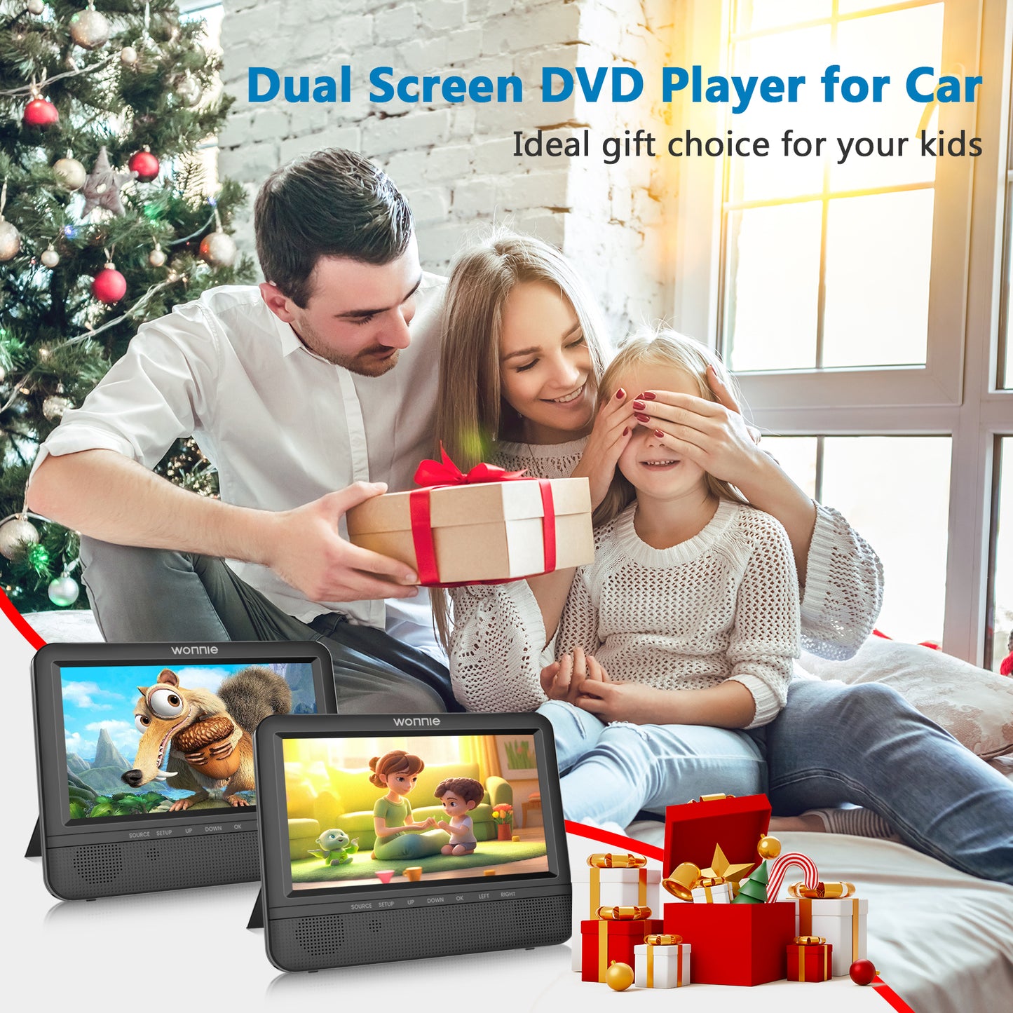 Wonnie Portable DVD Player for Car, 7" Headrest DVD Player Play a Same or Two Different Movies, Dual Screen DVD Player with Headrest Strap,Last Memory, AV Out& in/USB/SD, Best Gifts!