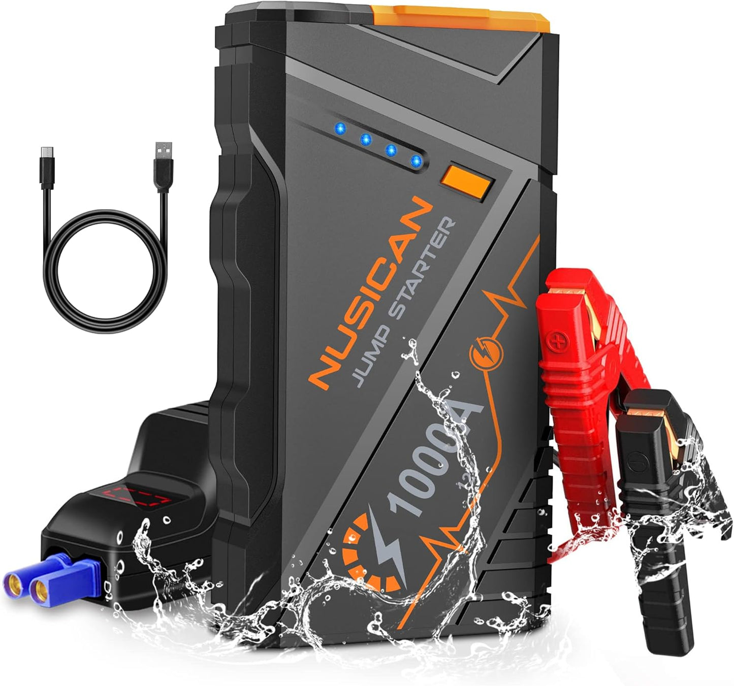 NUSICAN Car Battery Jump Starter, 1000A Peak 12V Auto Lithium Jump Starter, Portable Car Battery Booster Power Pack for up 7L Gas or 5.5L Diesel Engine, LED Flashlight & USB Quick Charge