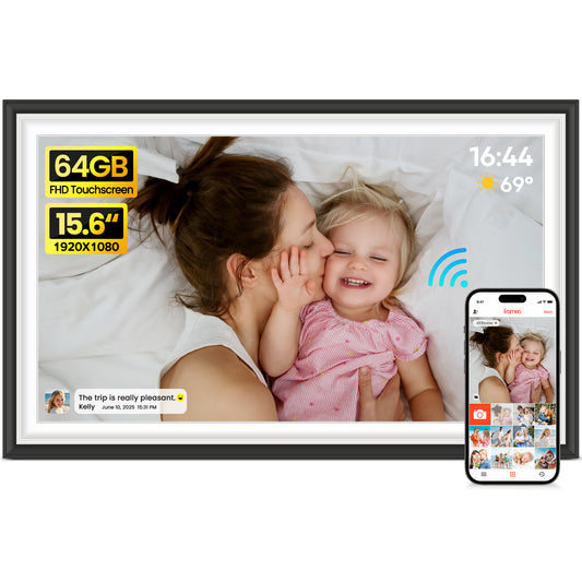 BIGASUO Digital Picture Frame Frameo 15.6" WiFi Electronic Photo Frames Large with 64GB Memory 1920x1080 IPS FHD Touch Screen Share Moments Instantly Anywhere Photo Gifts for Parents and Grandparents