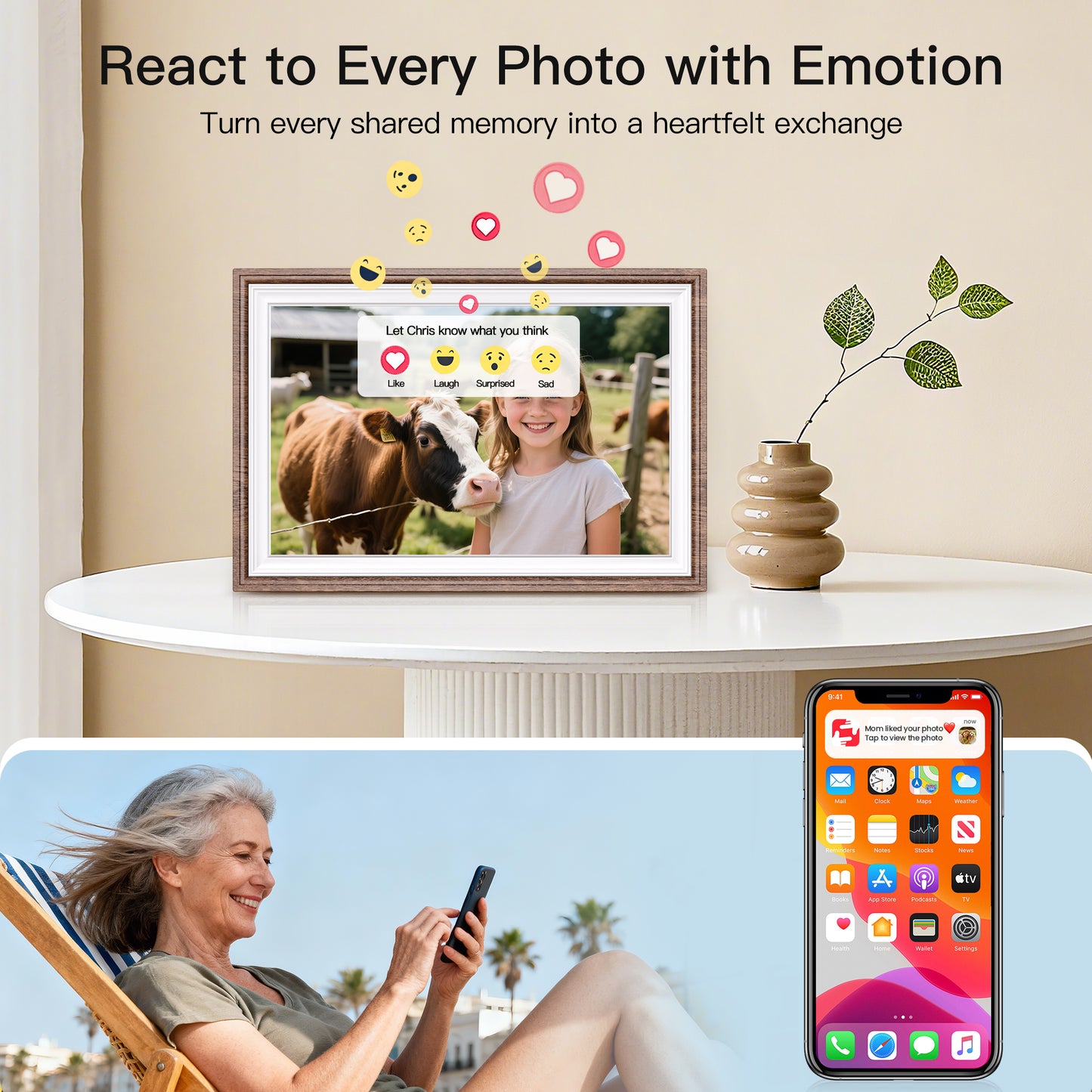 10.1inch Digital Picture Frame, NUSICAN WiFi Frameo Digital Frame for Photos & Videos 1280 x 800 HD Touch Screen 32GB Memory, Auto Rotate Wall Mountable, Slideshow, Perfect Holiday Present Choice