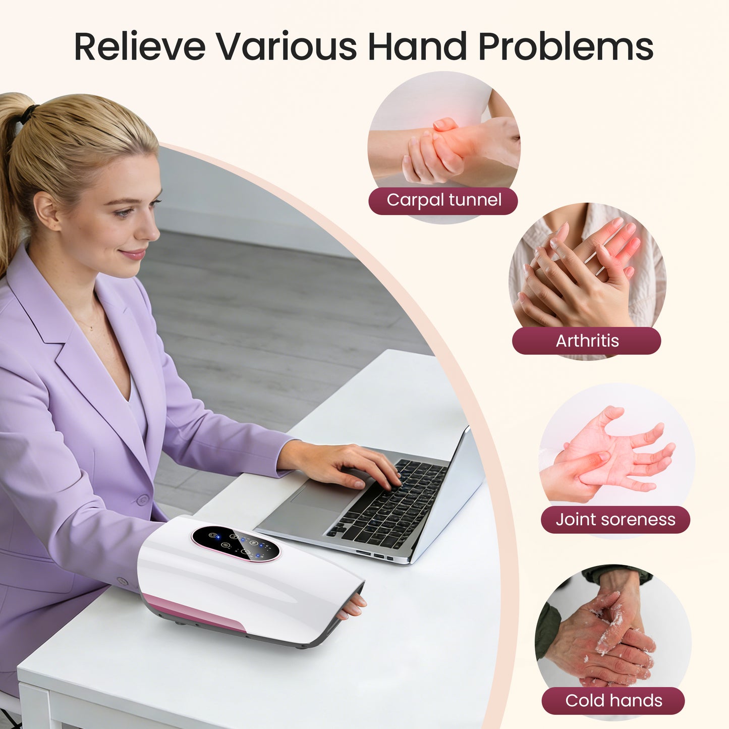 Hand Massager for Arthritis and Carpal Tunnel Relief, Msake Touchscreen Cordless Hand Massager with Heat, 3 Massage Modes, 3 Pressure Modes, Gifts for Women/Men