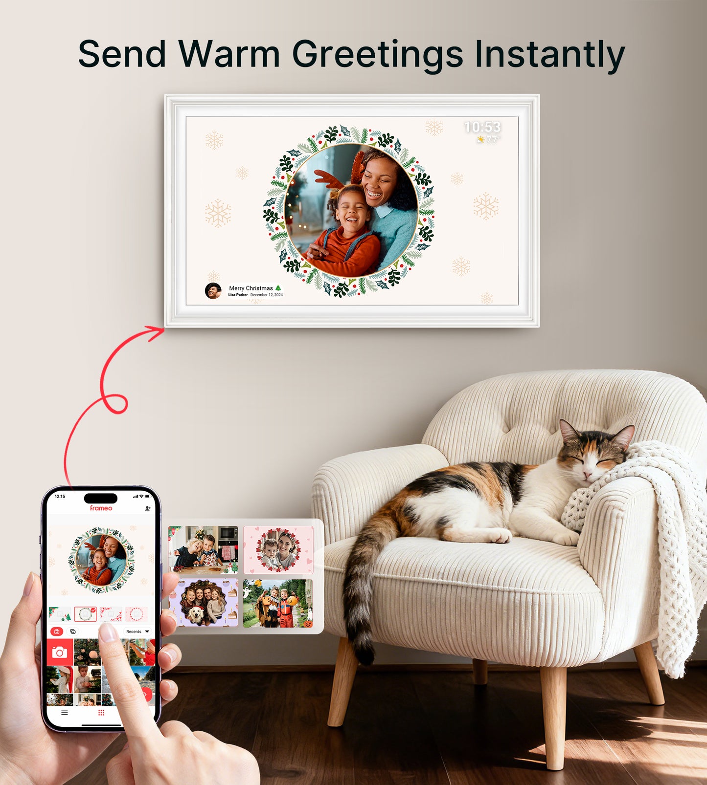 64GB Frameo 15.6" Digital Picture Frame Large 1920 x 1080 IPS FHD Touch Screen WiFi Electronic Photo Frames Share Moments Instantly Anywhere Best Gifts for Parents and Grandparents White