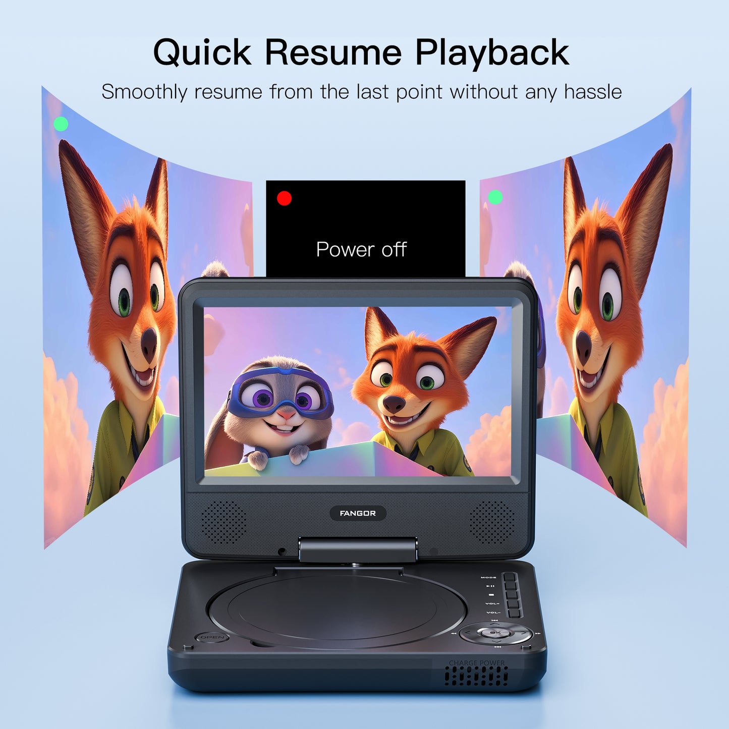 FANGOR 9.5" Portable DVD Player for Car with 7" Swivel Screen, 4 Hours Rechargeable Battery, Dual Speakers, Remote Control, Support CD/USB/SD Card/Sync TV, Perfect Gift for Kids