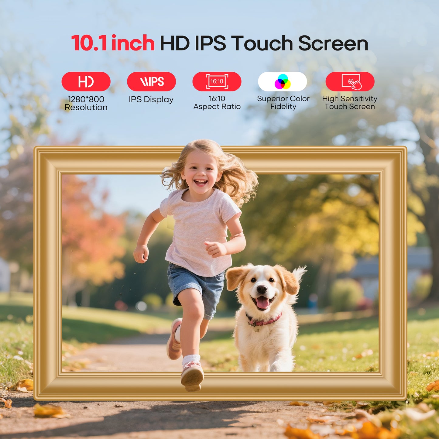 Frameo 10.1" WiFi Digital Picture Frame with 32GB Memory, 1280 x 800 IPS HD Touch Screen Electronic Photo Frame, Auto-Rotate, Slideshow, Wall Mountable, Share Photos/Video Remotely Anywhere