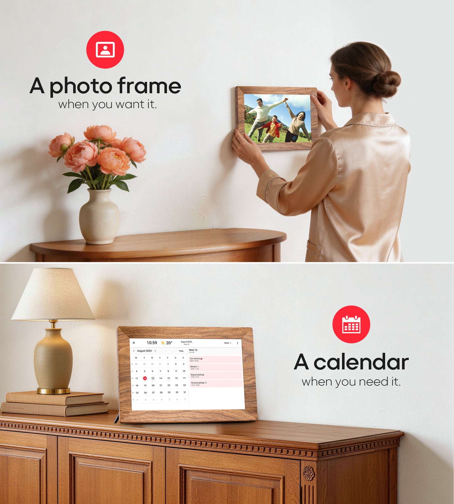 Frameo 10.1" Digital Picture Frame with 32GB Memory WiFi Electronic Photo Frame Wood 1280 x 800 IPS Touch Screen Auto-Rotate Slideshow Wall Mountable Share Photos/Video Remotely Anywhere