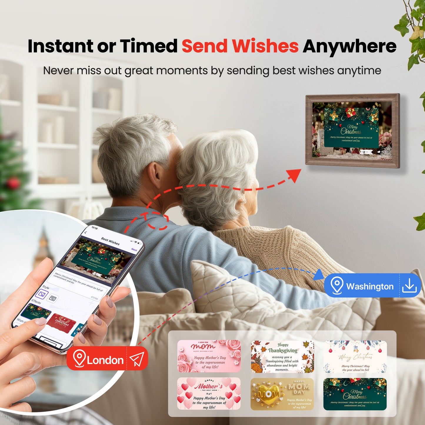 Uhale 10.1 Inch Digital Picture Frame 32GB Momery Wooden WiFi Electronic Photo Frame IPS HD Touch Screen Display Share Photos/Videos Instantly Anywhere Gifts for Mom Dad Grandparents
