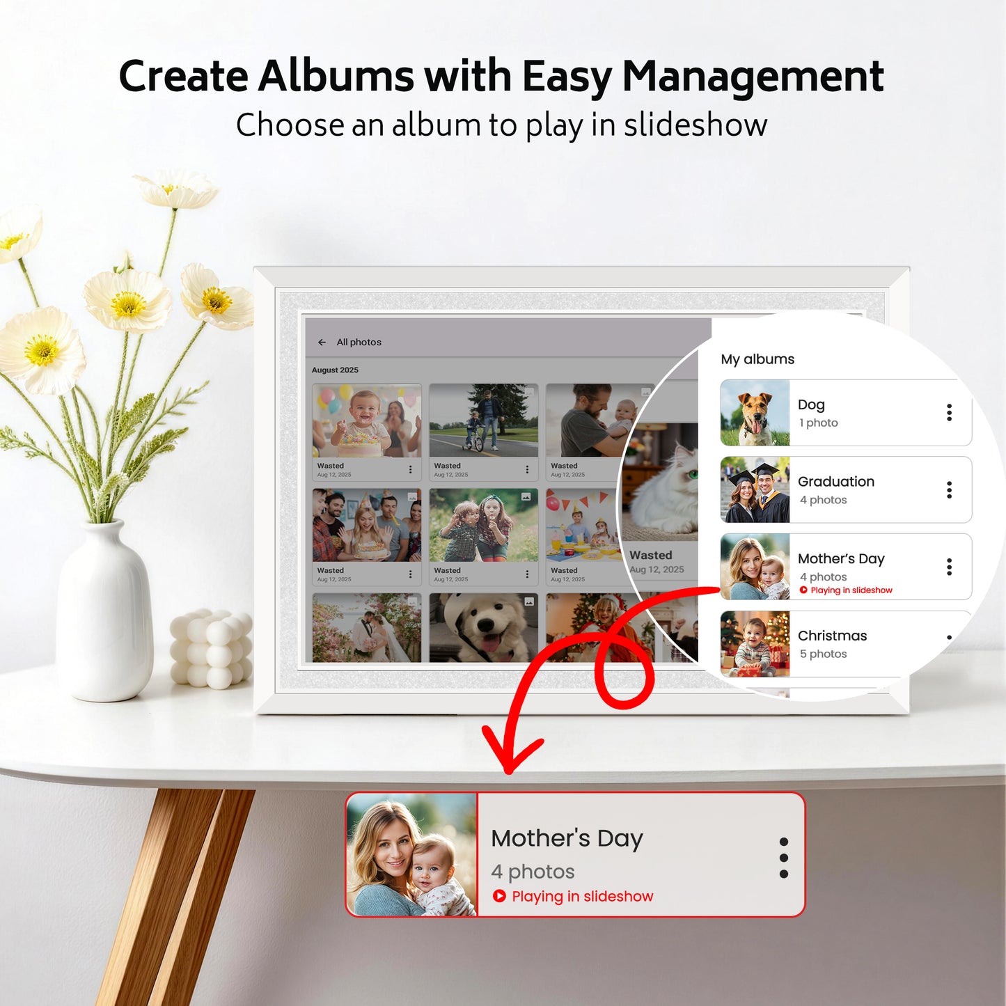 Frameo 10.1" Digital Picture Frame with 32GB Memory White WiFi Electronic Photo Frame 1280 x 800 IPS HD Touch Screen Auto-Rotate Slideshow Wall Mountable Share Photos/Video Remotely Anywhere