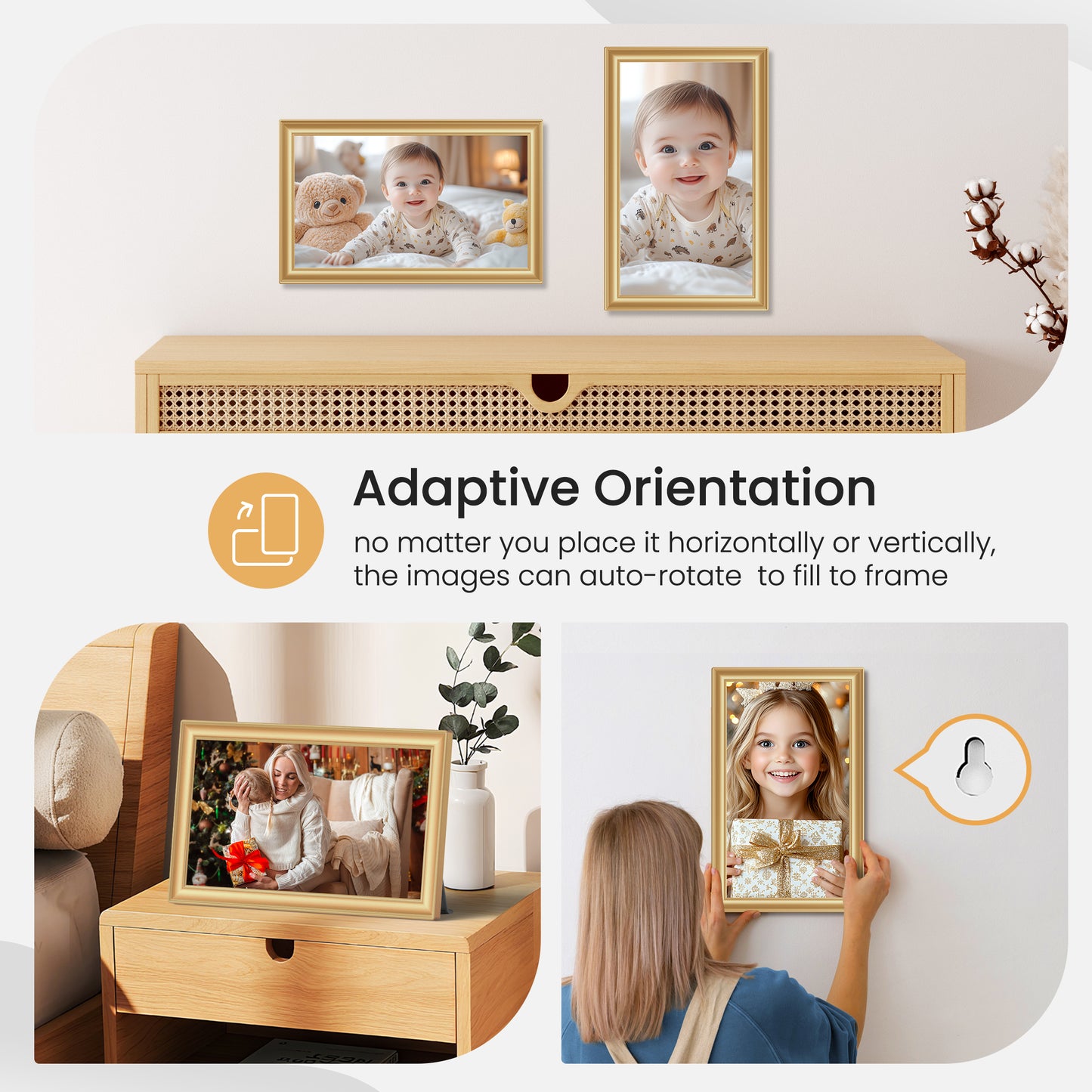 Uhale WiFi Digital Picture Frame, RCA 10.1 Inch Electric 1080p HD Touch Screen Photo Frame Digital with 32GB Memory, USB SD Slot, Auto Rotate, Wall Mountable, Share Photos/Videos Instantly (Gold)